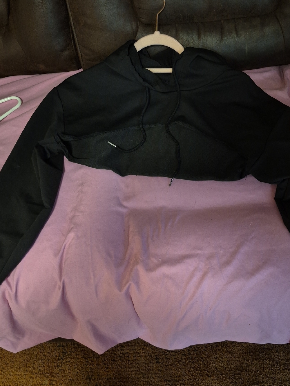 Juniors Black Hooded Cropped Sweater